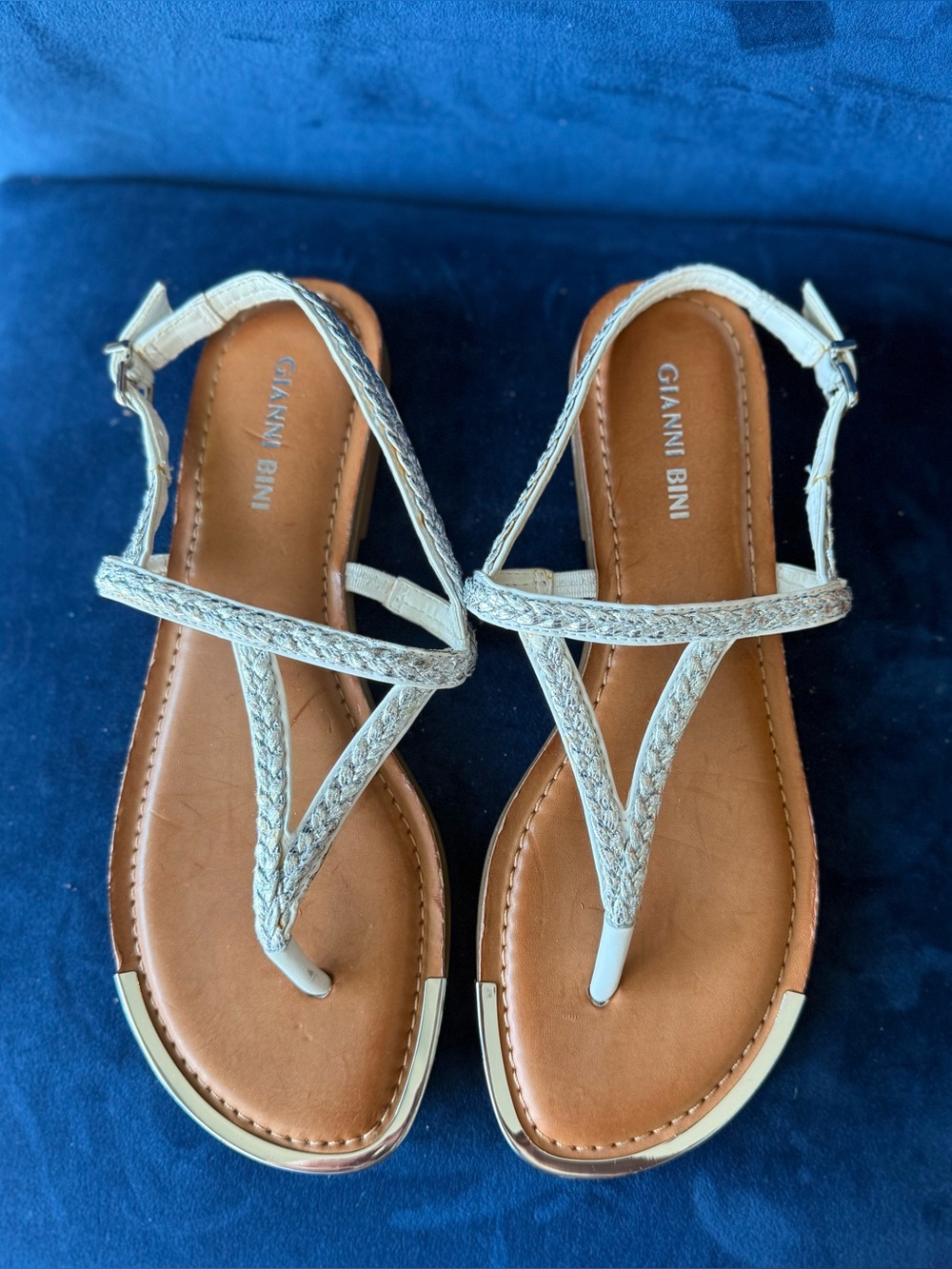 Gianni Bini Women’s Braided Metallic Gold T-Strap Sandals
